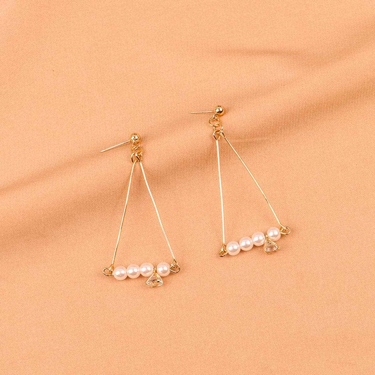 Pearl & 18K Gold-Plated Charm Open Triangle Drop Earrings