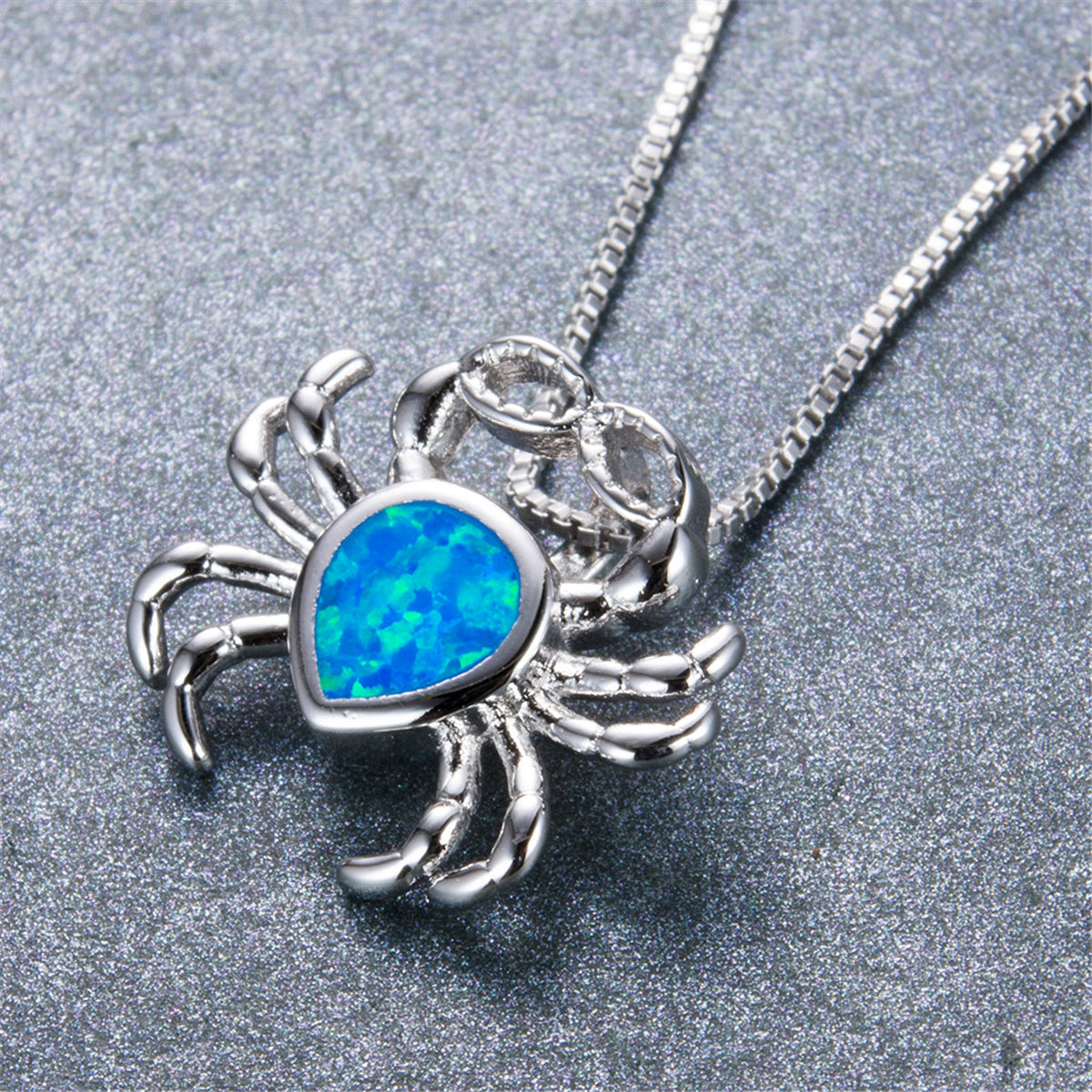 Blue Opal Crab Pendant Necklace