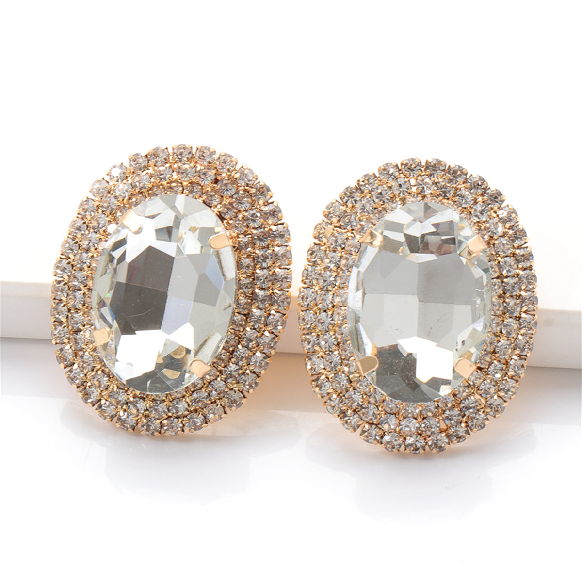 Crystal & Cubic Zirconia Oval Halo Stud Earrings