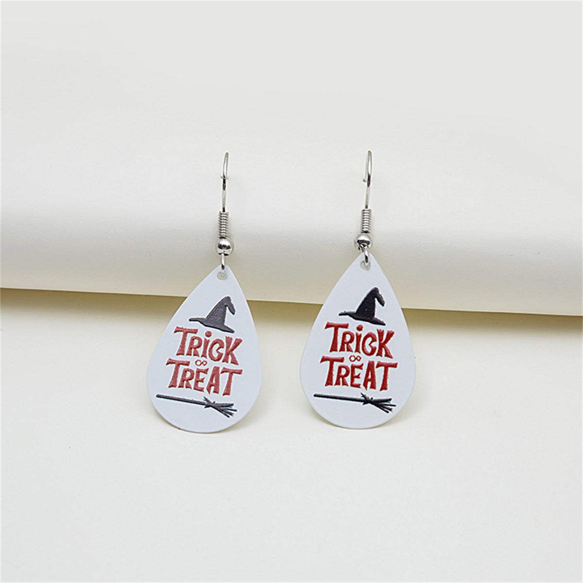 Red & Silver-Plated 'Trick Treat' Witch Hat Teardrop Drop Earrings