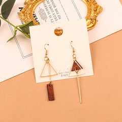 Wood & 18K Gold-Plated Openwork Triangle Asymmetrical Drop Earrings