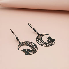 Black Moon & Cat Drop Earrings