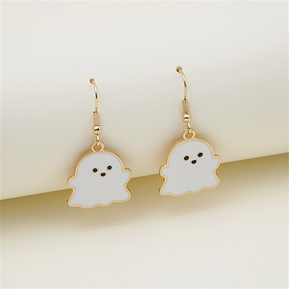 White Enamel & 18K Gold-Plated Ghost Drop Earrings