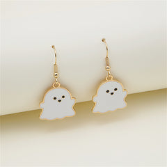 White Enamel & 18K Gold-Plated Ghost Drop Earrings