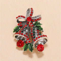 Green & Red Cubic Zirconia Christmas Bell Brooch