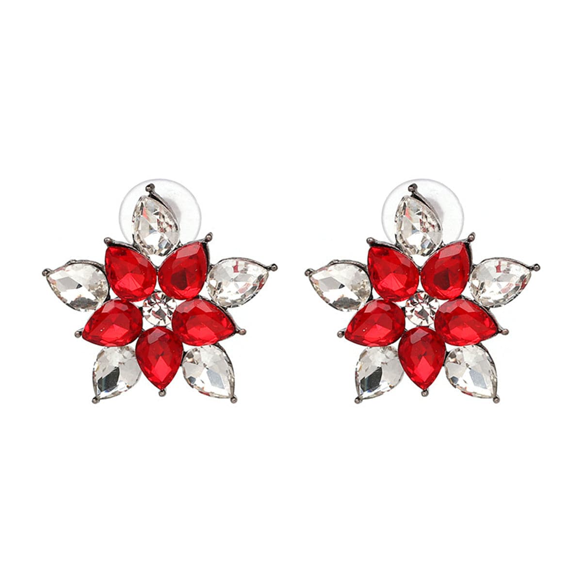 Red Crystal & Rhodium-Plated Star Stud Earrings