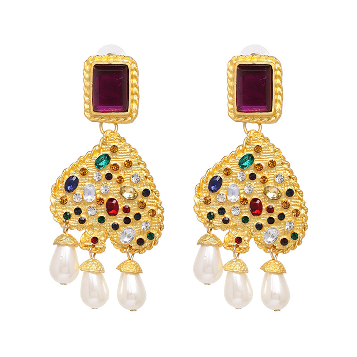 Pearl & Multicolor Crystal 18K Gold-Plated Abstract Heart Drop Earrings