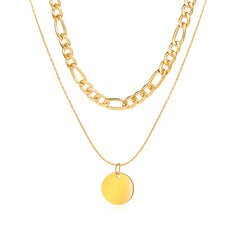 Stunning 18K gold-plated layered necklaces with a disc pendant, perfect for adding a touch of elegance to any outfit.