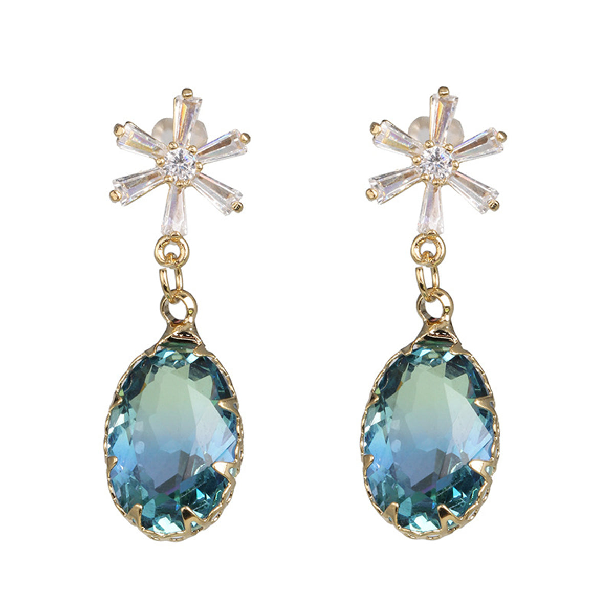 Cubic Zirconia & Blue Crystal Ombré Oval Drop Earrings