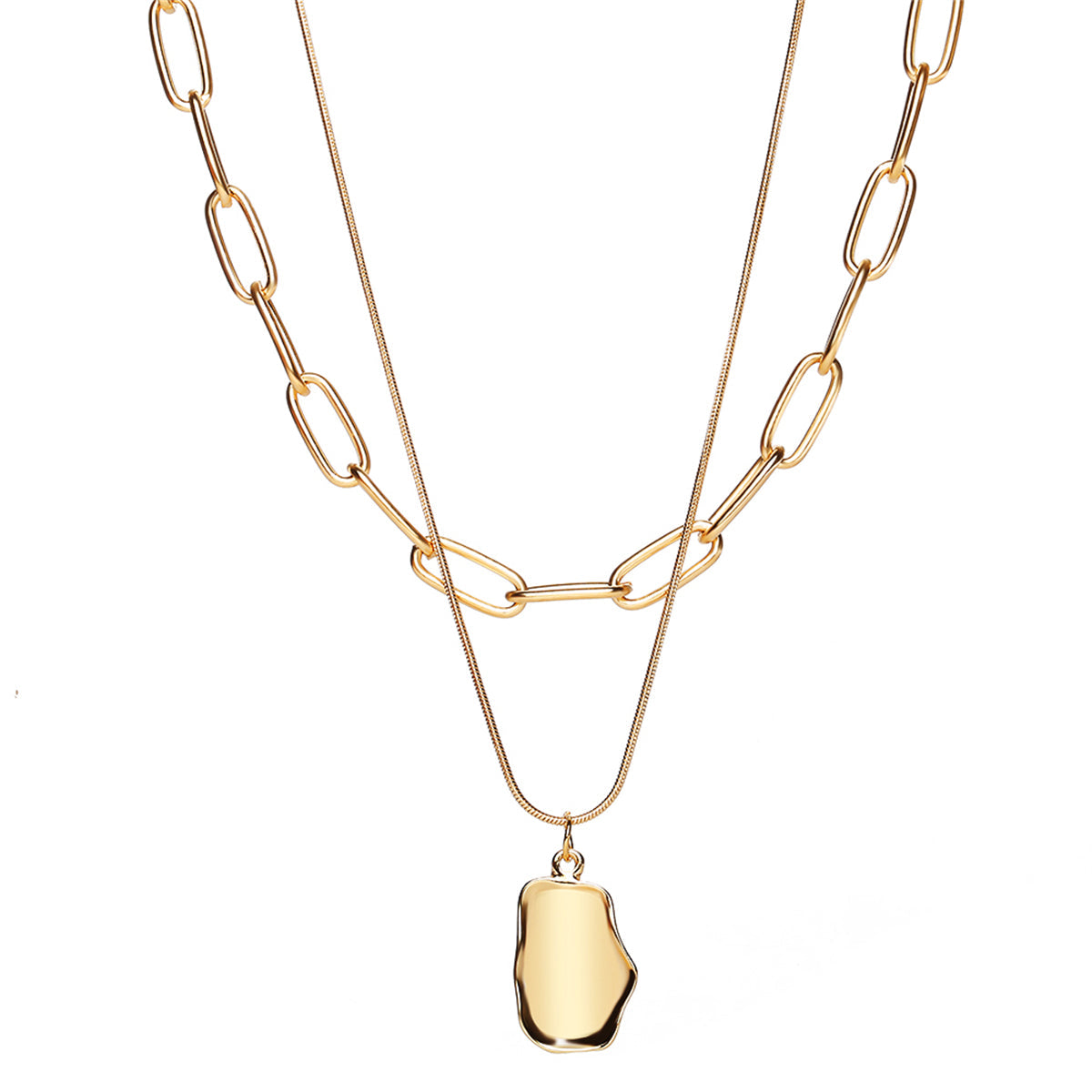 Elegant 18K gold-plated layered necklace featuring a stunning pendant on a delicate cable chain.