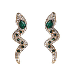 Green Crystal & Cubic Zirconia Snake Stud Earrings