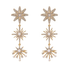 Cubic Zirconia & Pearl 18K Gold-Plated Celestial Drop Earrings