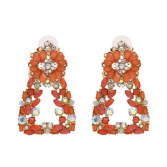 Red Crystal & Cubic Zirconia Flower Ladder Drop Earrings