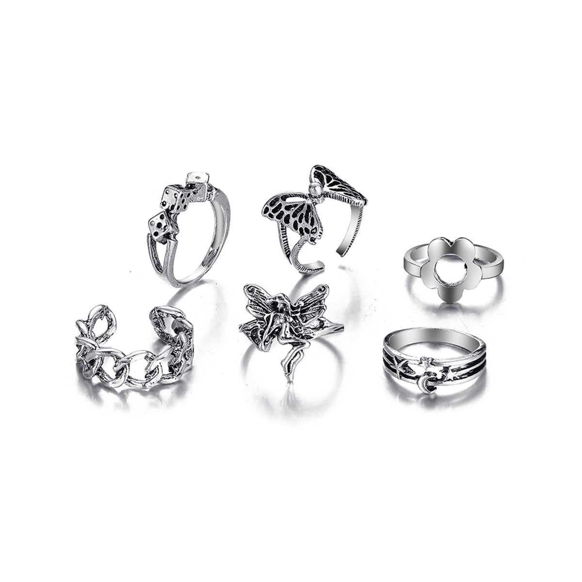 Silver-Plated Butterfly & Fairy Ring Set