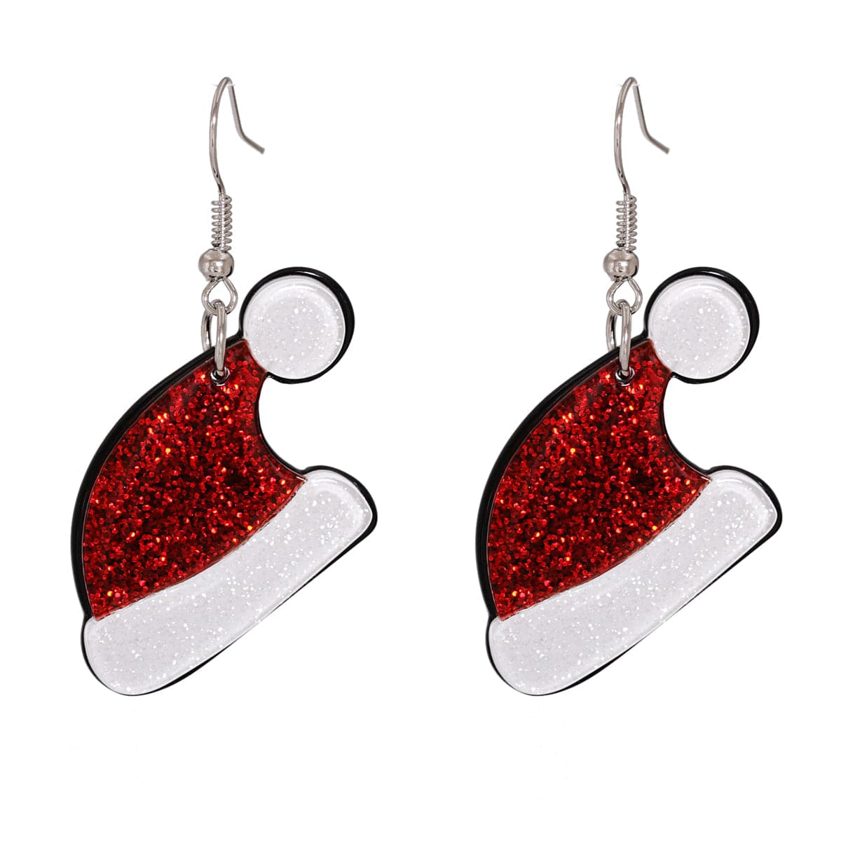 Red & White Glitter Santa Hat Drop Earrings