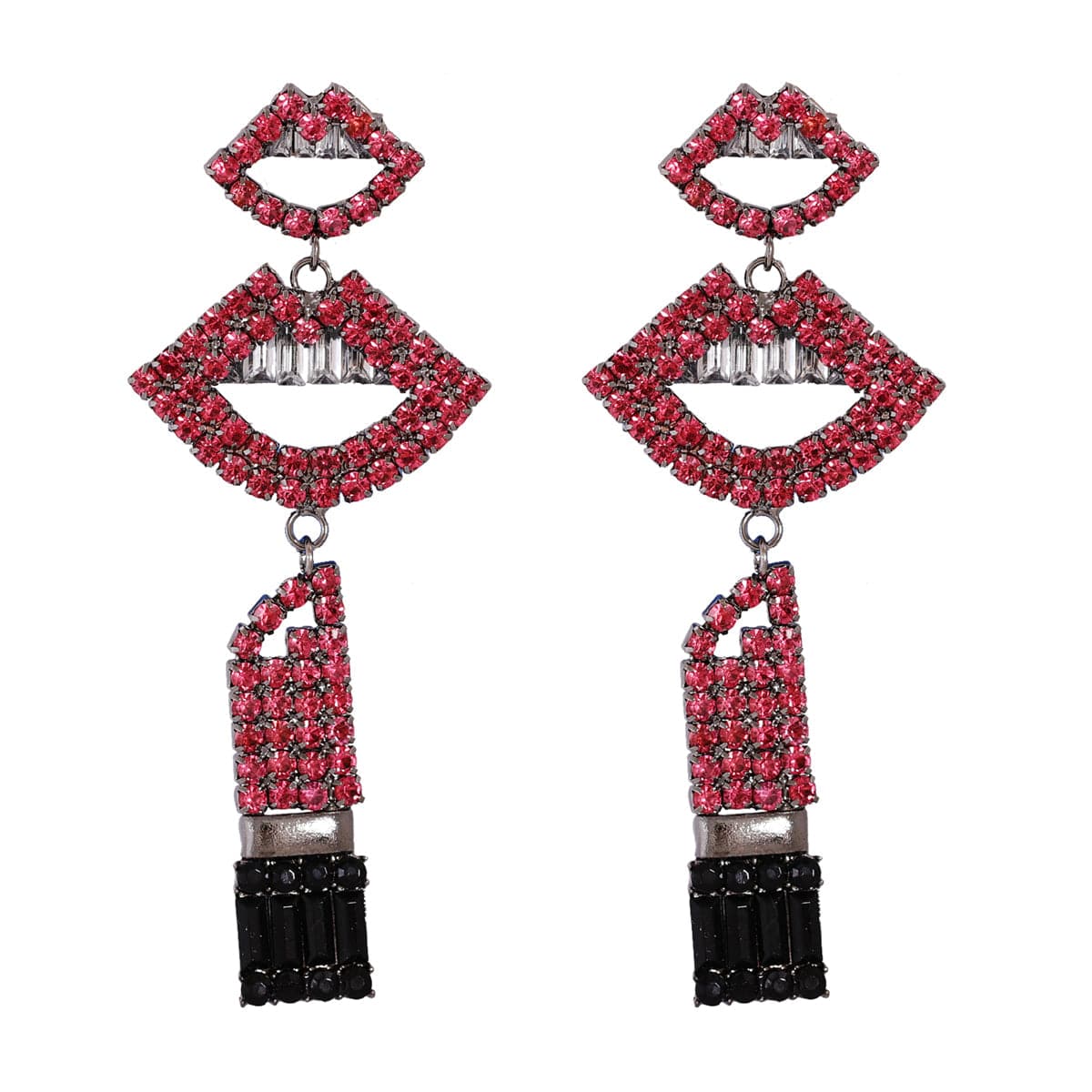 Rose Cubic Zirconia & Crystal Lips Drop Earrings