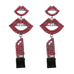 Rose Cubic Zirconia & Crystal Lips Drop Earrings