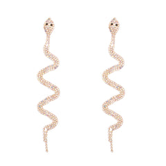 Cubic Zirconia & 18K Gold-Plated Snake Drop Earrings