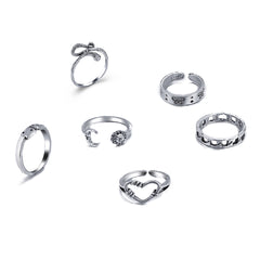 Silver-Plated Openwork Heart Snake Ring Set