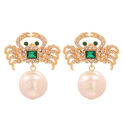 Pearl & Crystal Cubic Zirconia 18k Gold-Plated Crab Drop Earrings