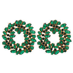 Green Crystal & Cubic Zirconia Wreath Stud Earrings