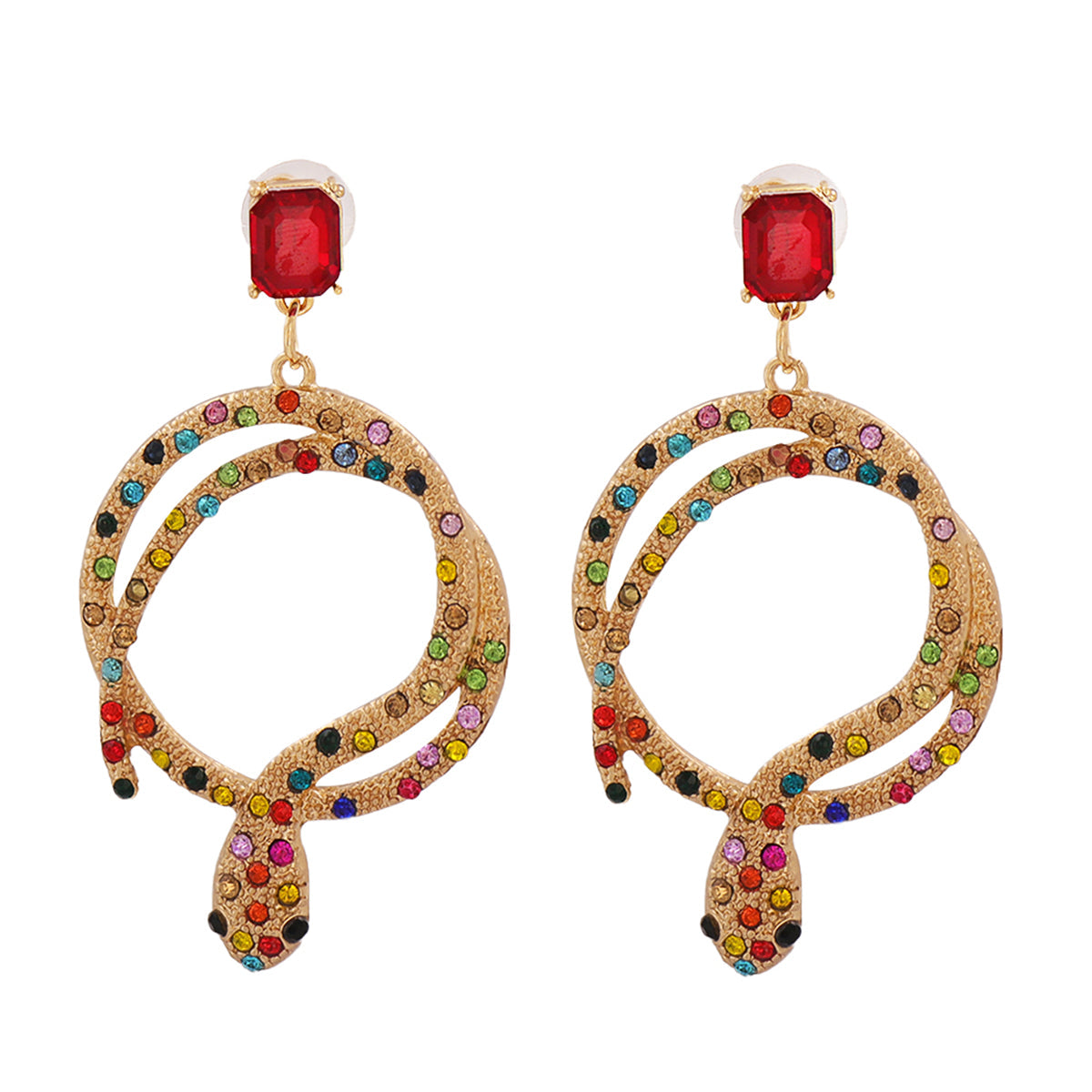 Red Crystal & Multicolor Cubic Zirconia Round Snake Drop Earrings