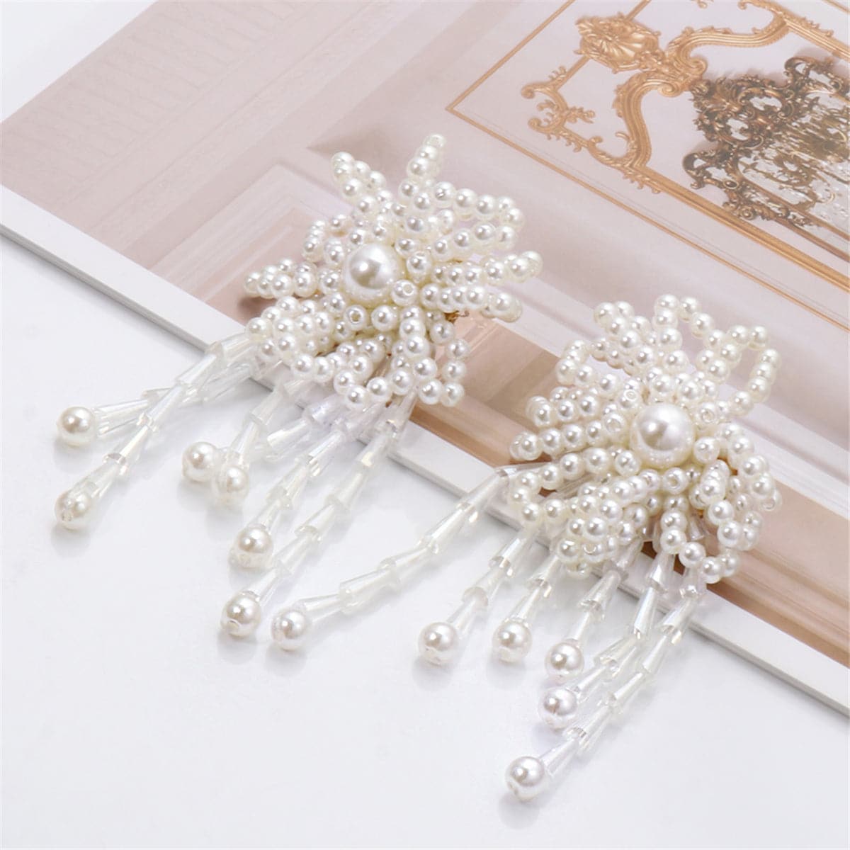 Pearl & Acrylic 18K Gold-Plated Flower Tassel Drop Earrings