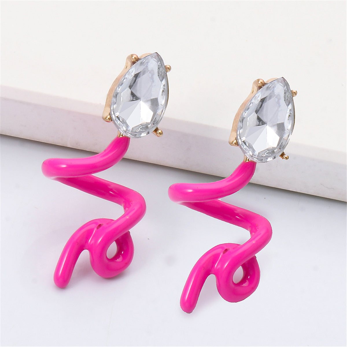 Rose & Crystal Swirling Snake Drop Earrings