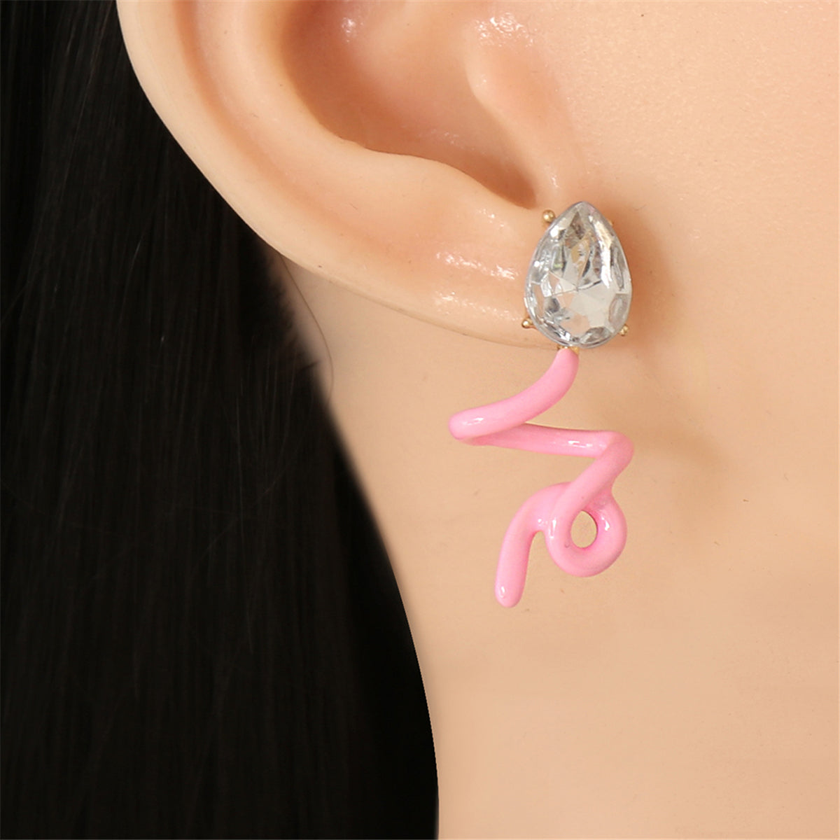 Pink & Crystal Swirling Snake Drop Earrings