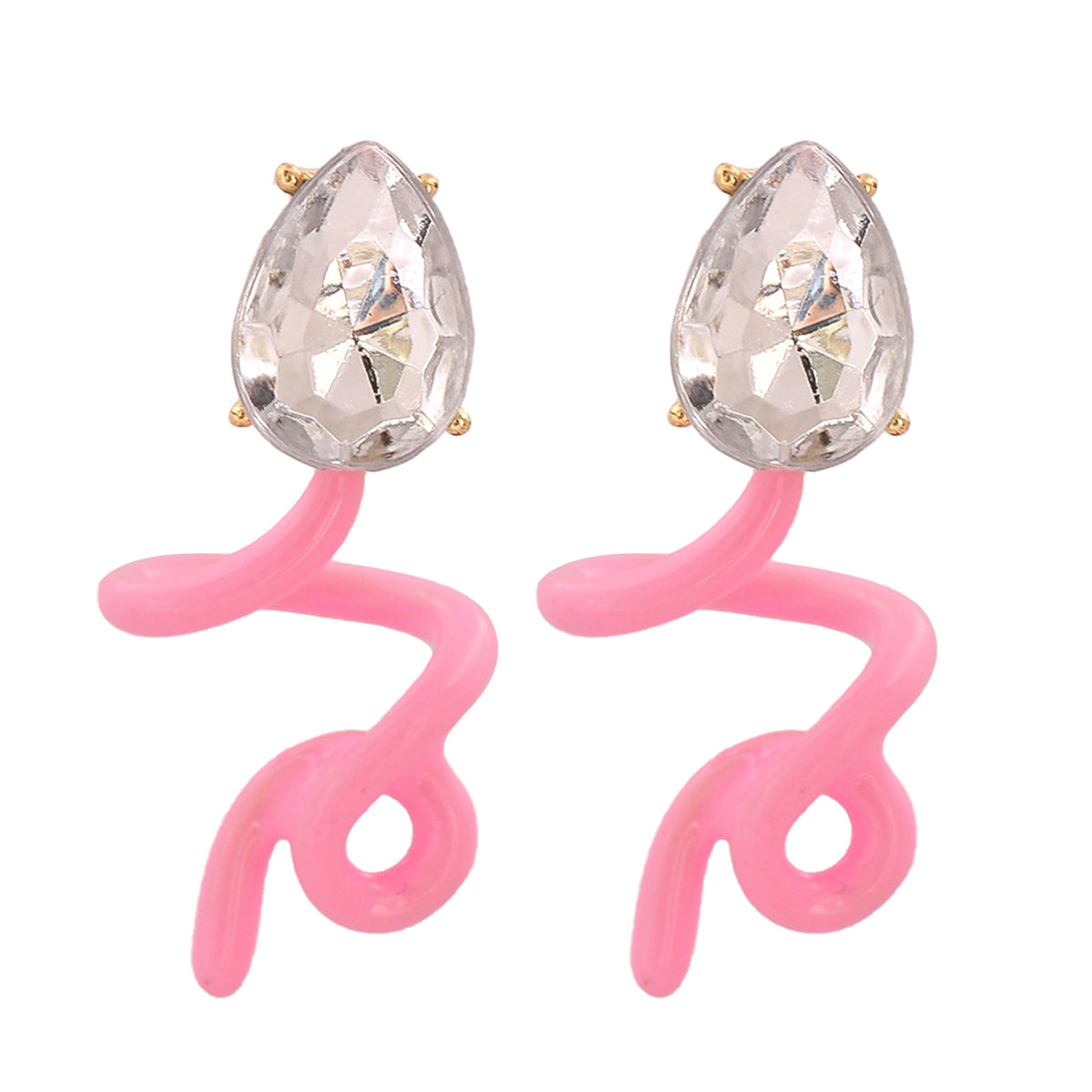 Pink & Crystal Swirling Snake Drop Earrings