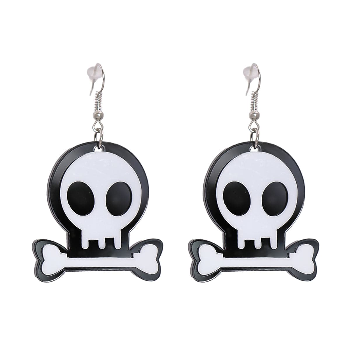 Black Acrylic & Silver-Plated Skull Drop Earrings