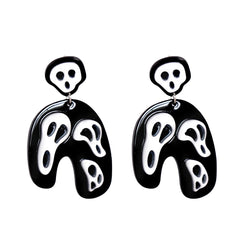 Black Acrylic & Silver-Plated Ghost Drop Earrings