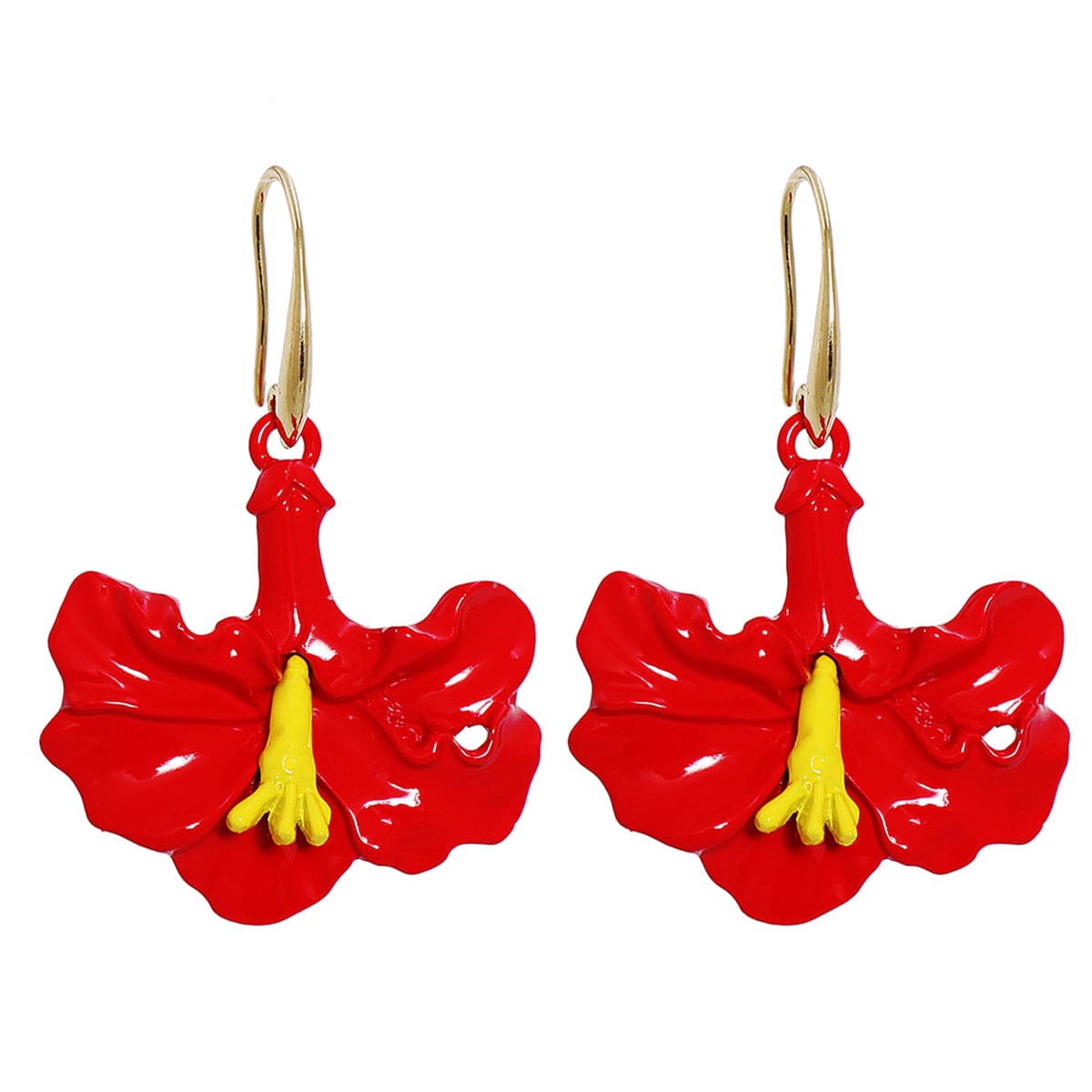 Red Enamel & 18K Gold-Plated Petunia Drop Earrings