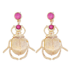 Pink Resin & 18K Gold-Plated Beetle Drop Earrings