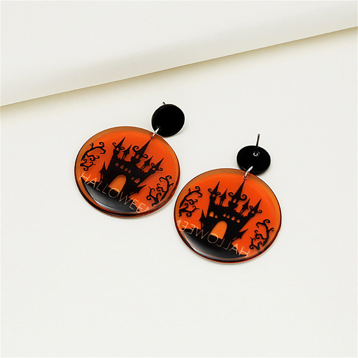 Black & Orange 'Halloween' Castle Scene Drop Earrings