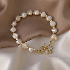 Pearl & Crystal Cubic Zirconia Bee Charm Bracelet