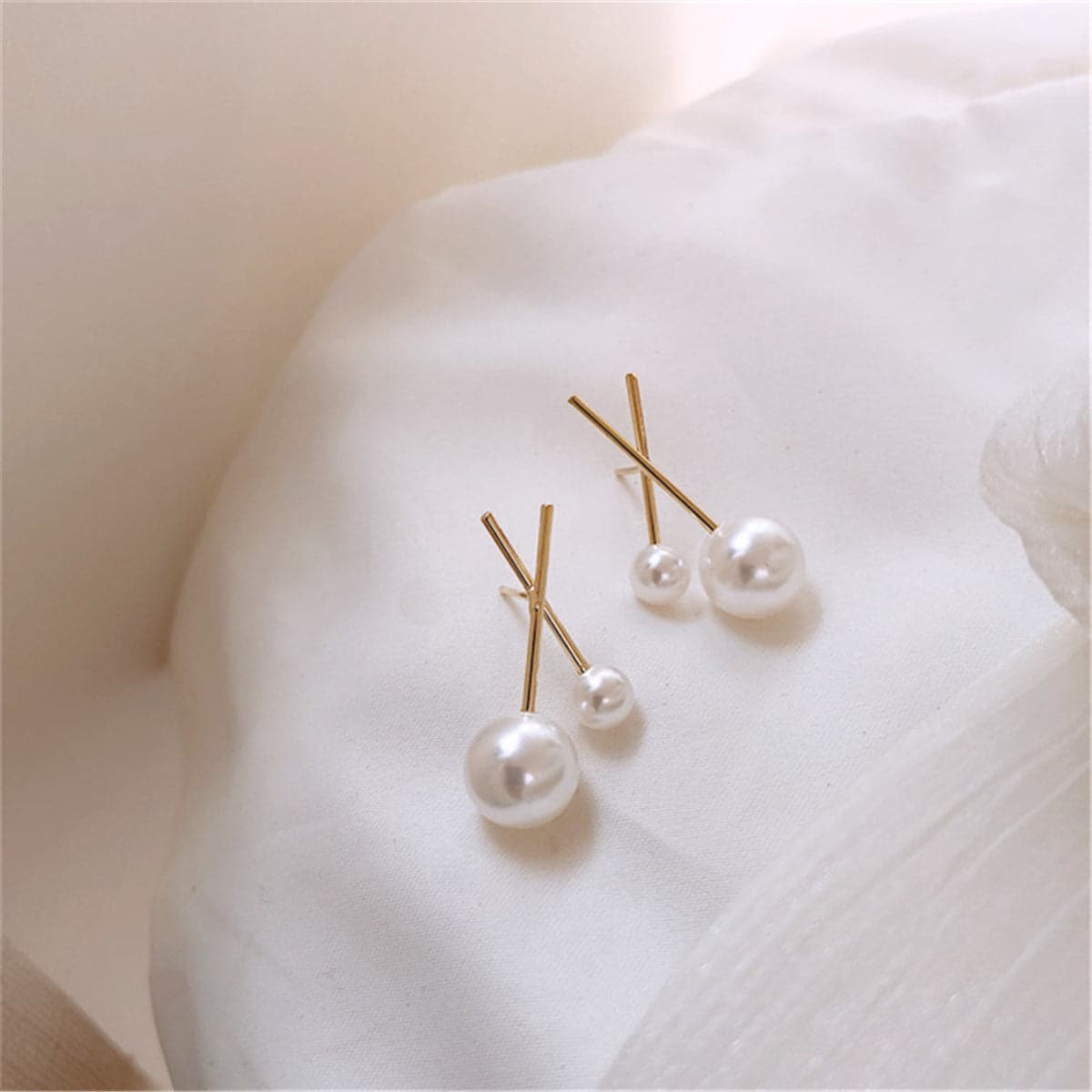 Pearl & 18K Gold-Plated Cross Stud Earrings