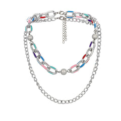 Pearl & Silver-Plated Curb Chain Necklace Set