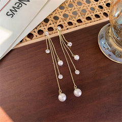 Pearl & Cubic Zirconia Chain Tassel Ear Jackets