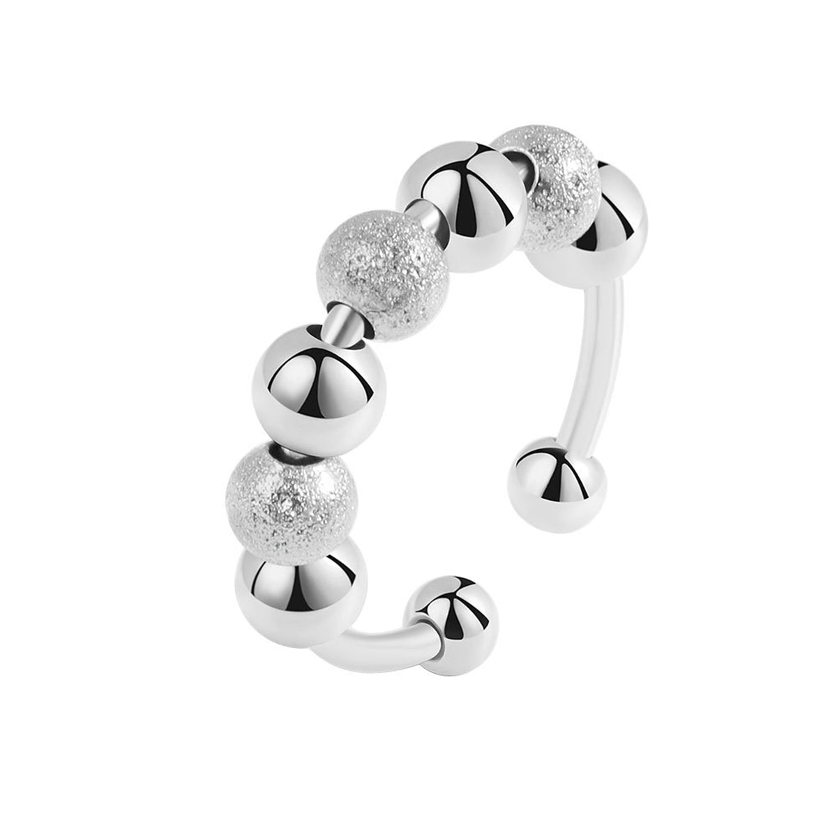 Silver-Plated Frosted Bead Open Ring