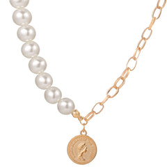 Pearl & 18K Gold-Plated Beaded Coin Pendant Necklace