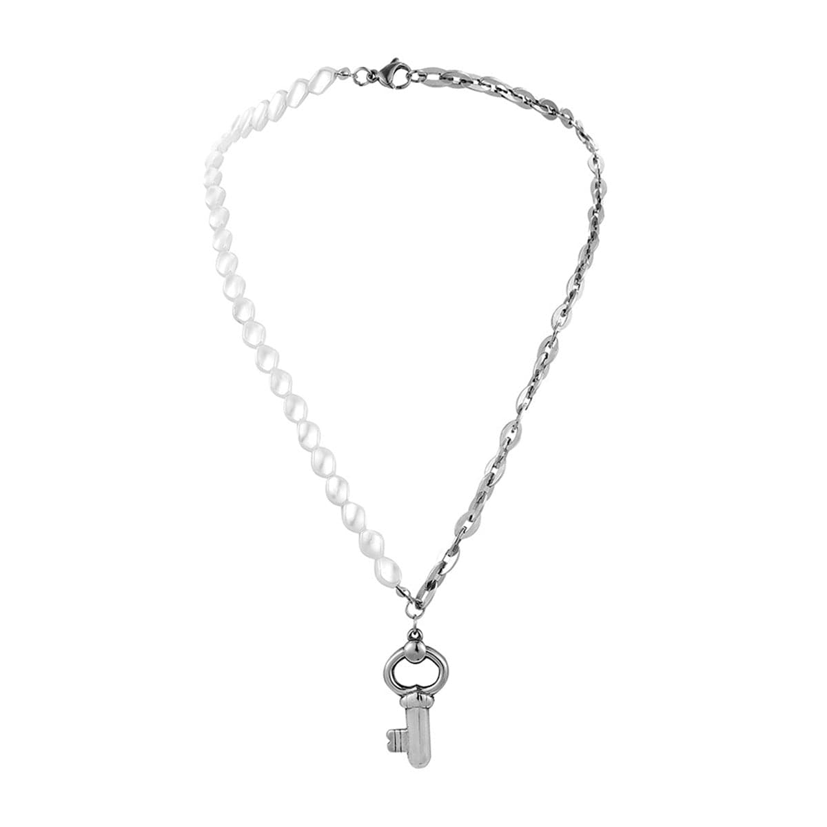 Pearl & Silver-Plated Key Pendant Necklace