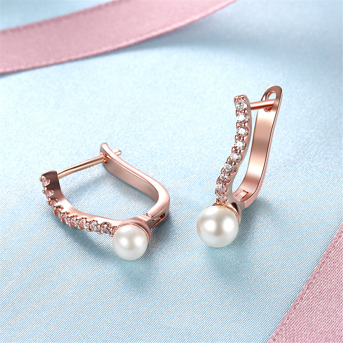 Pearl & 18K Rose Gold-Plated Huggie Earrings