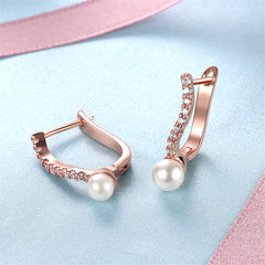 Pearl & 18K Rose Gold-Plated Huggie Earrings