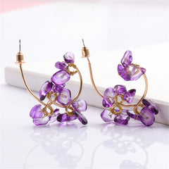 Purple Resin & 18K Gold-Plated Abstract Floral Drop Earrings