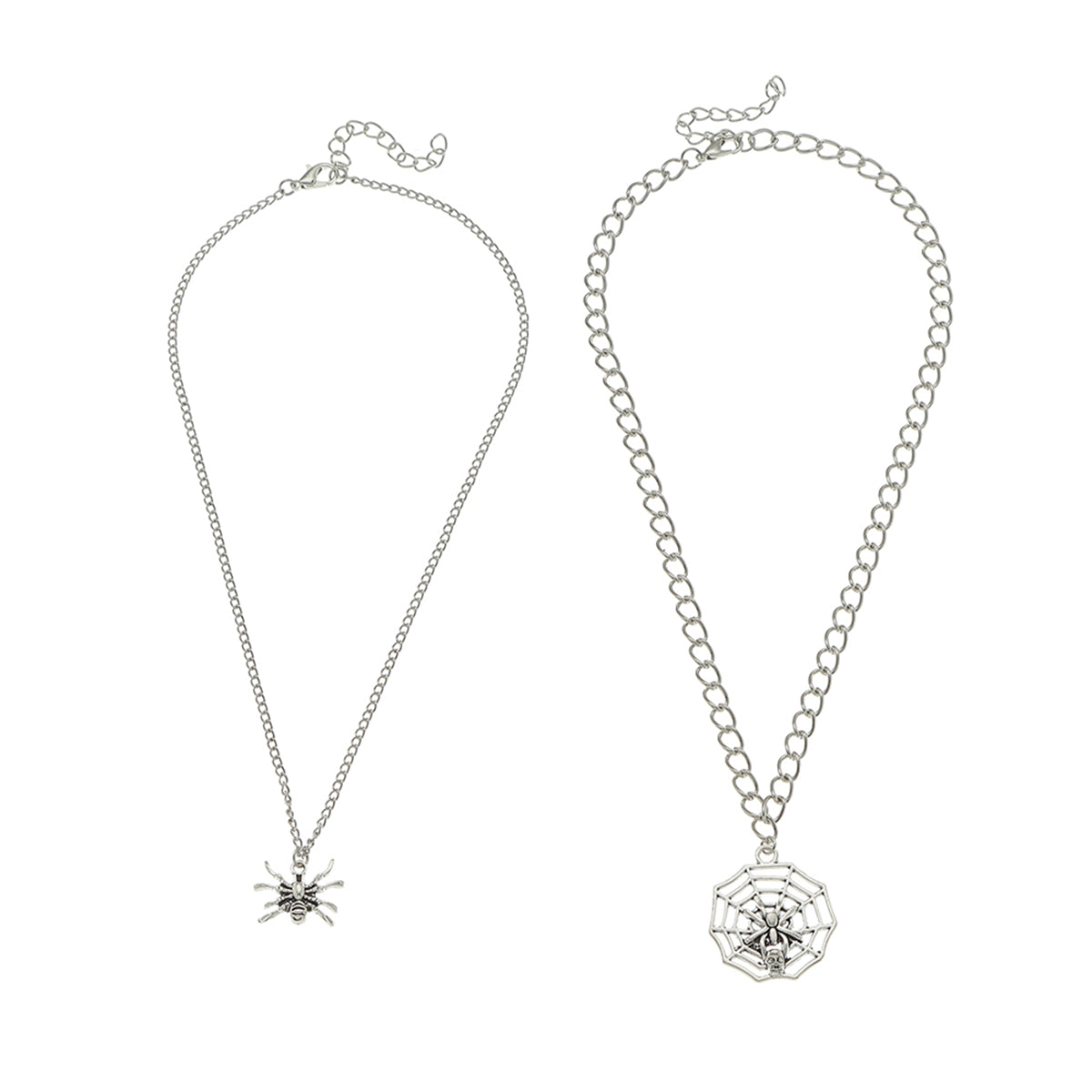 Silver-Plated Spider & Web Pendant Necklace Set