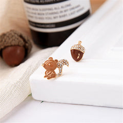 Cubic Zirconia & Enamel 18K Gold-Plated Squirrel Nut Stud Earrings