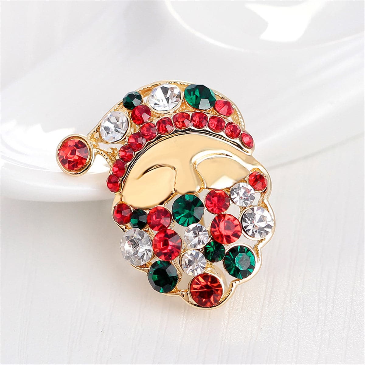 Cubic Zirconia & 18K Gold-Plated Santa Claus Brooch