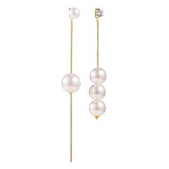 Cubic Zirconia & Pearl Mismatching Tassel Dangle Earring