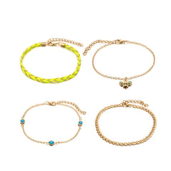 Neon Yellow & 18K Gold-Plated Bee Charm Anklet Set